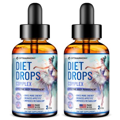 OPTIHARMONY - Pack of 2 Diet Drops - Made in USA - Appetite Suppressant for Women Men - Diet Drops with Garcinia Cambogia, L-Arginine L-Glutamine 2 floz
