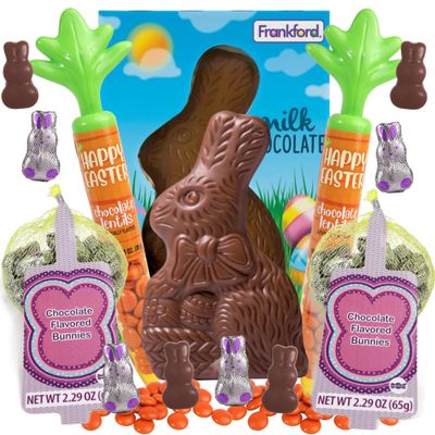 Chocolate Easter Bunny Assortment, Carrot Tubes with Candies, Foil-Wrapped Mini Bunnies, Basket Stuffer Treats, 5 Count