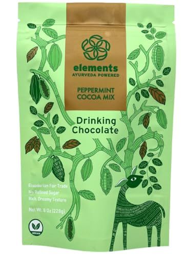 Elements Peppermint Hot Chocolate - All-Natural, Handmade Hot Chocolate Mix - Heavy Metal Tested - Fair Trade, Organic Cacao Powder - Plant Based Ayurveda Inspired - Vegan Hot Cocoa Mix - 8 Ounce