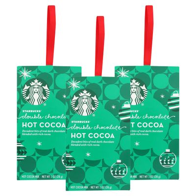 Starbucks Hot Cocoa Mix Ornament, Double Chocolate Hot Cocoa, Real Dark Chocolate Rich Cocoa, Holiday Hanging Ornament Hot Cocoa Mix Packet, 1-Ounce Pack of 3