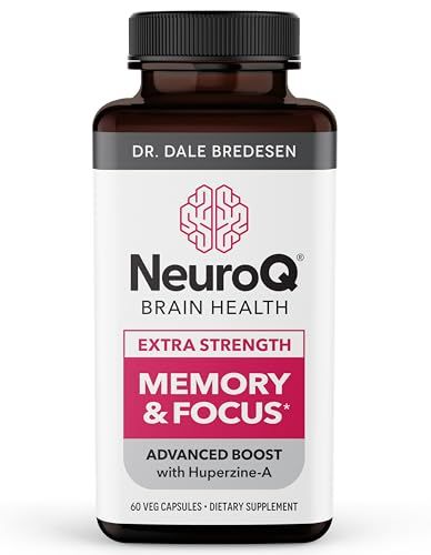 NeuroQ Memory Focus Extra Strength - Boosts Cognitive Performance Brain Function - Supports Neuroprotection Concentration - Huperzine A, Gotu Kola, Ginkgo, Coffee Fruit Propolis - 60 Capsules