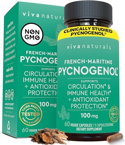 Pycnogenol 100mg from French Maritime Pine Bark Extract Capsules - Healthy Blood Circulation Supplements, Antioxidant Protection, Joint Support and Immune Support - 60 Pycnogenol Supplements