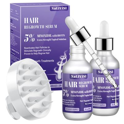 NaLiViSl 5 Minoxidil for Men Women Hair Growth Oil Regrowth Serum, Extra Strength Hair Loss Treatments Spray Foam, Beard Growth Kit - Scalp Massager Hair Growth Products, 2 Pack
