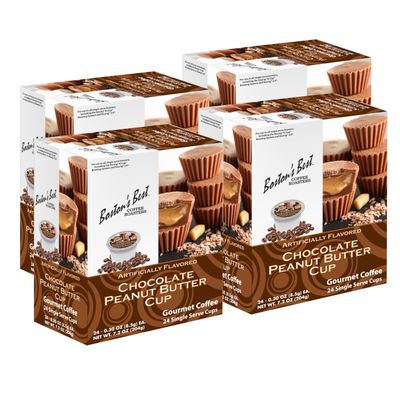Boston s Best - Chocolate Peanut Butter Medium Roast Flavored Gourmet Coffee Compatible with Keurig Coffee Maker, 24 Count Pack of 4