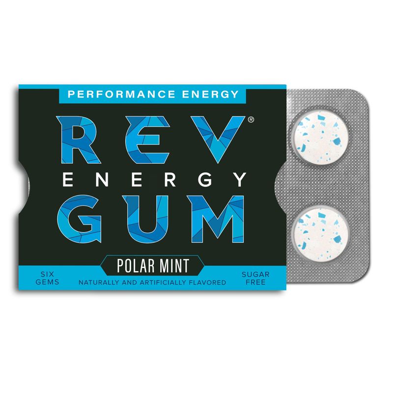 REV Gum Caffeine Energy Gum Performance Energy 60mg of Caffeine per Gem Polar Mint Sugar Free Caffeine Gum - Low Calorie Chews to Help You Stay Alert, Awake and Focused - 12 Packs 72 Count