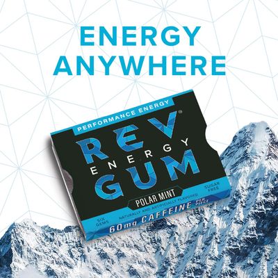 REV Gum Caffeine Energy Gum Performance Energy 60mg of Caffeine per Gem Polar Mint Sugar Free Caffeine Gum - Low Calorie Chews to Help You Stay Alert, Awake and Focused - 12 Packs 72 Count