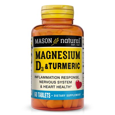 MASON NATURAL Magnesium Vitamin D3 with Turmeric, 60 Day Supply Dietary Supplement with 500 mg Magnesium, 3000 IU Vitamin D3, and 150 mg Turmeric