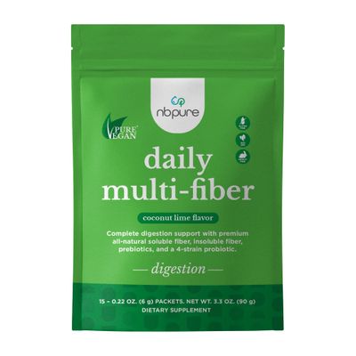 nbpure Daily Multi-Fiber Fiber Supplement, Premium All-Natural Soluble and Insoluble Fiber, Prebiotics Probiotics, Coconut Lime Flavor- 15 Individual Serving Stick Packs