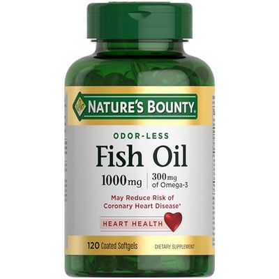 Natures Bounty Fish Oil, Supports Heart Health, Dietary Supplement, 300mg Omega-3, 120 Coated Softgels