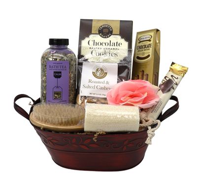 Gift Basket Village: Exotic Temptations - Gourmet Nuts, Spa Products, Chocolates Cookies Set