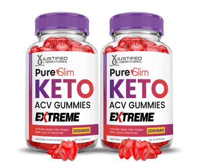 2 Pack Pure Slim Keto ACV Gummies Extreme 2000MG PureSlim Keto Gummies Advanced Formula Apple Cider Vinegar with Pomegranate Beet Juice Powder B12 Vegan Non GMO 120 Gummys