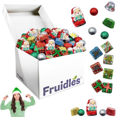 Fruidles Christmas Milk Chocolate Holiday Variety Pack Party Bag Fillers, Individually Wrapped Foils, Kosher Certified Dairy in Resealable Bag - Bulk 5 Pounds