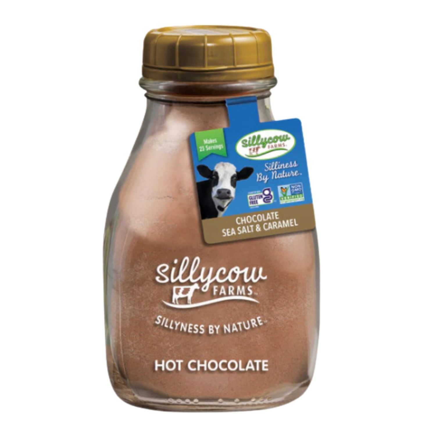 Sillycow Farms Hot Chocolate Sea Salt Caramel Mix Rich Hot Cocoa Delight Gluten-Free, Non-GMO, Dairy-Free Indulgence with Pure Sweet Caramel Flavor 16.9 Oz Reusable Glass Bottle - Pack of 1