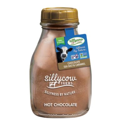 Sillycow Farms Hot Chocolate Sea Salt Caramel Mix Rich Hot Cocoa Delight Gluten-Free, Non-GMO, Dairy-Free Indulgence with Pure Sweet Caramel Flavor 16.9 Oz Reusable Glass Bottle - Pack of 1