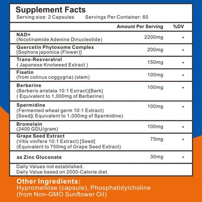 Spliferkou 2200mg Liposomal NAD Supplement - NAD Supplement for Men and Women, Enhances Cell Energy Aging Defese, 60 Capsules