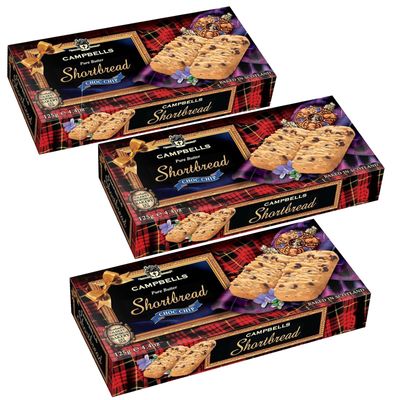 Campbells Shortbread Choc Chips Fingers  Scottish Pure Butter Cookies  Delicious Chocolaty Soft Biscuits  Baked in Scotland  British Shortbread Gift Box  4.41 Oz (Pack of 3)