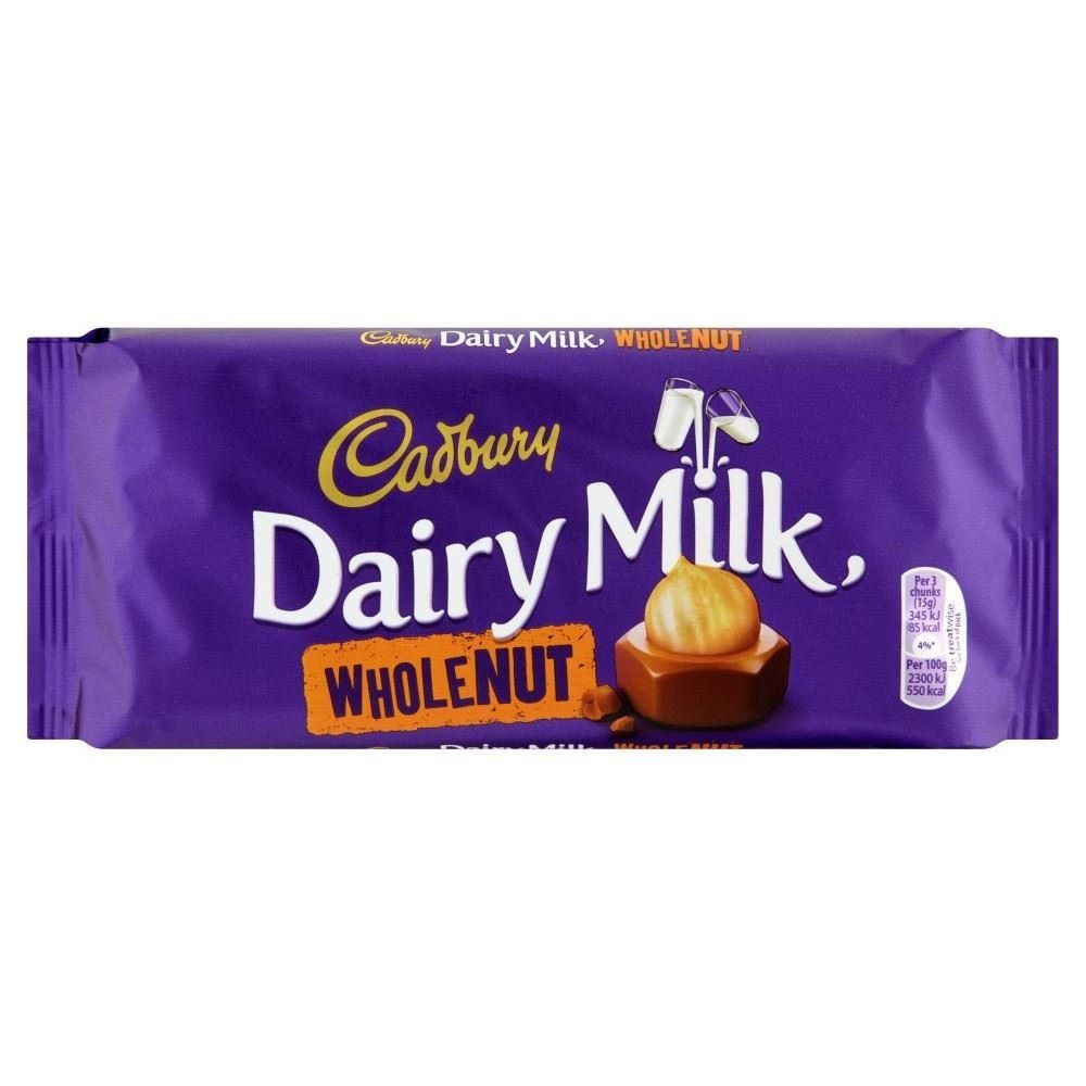 Cadbury Dairy Milk Chocolate Whole Nut Bar 120g - Pack of 6