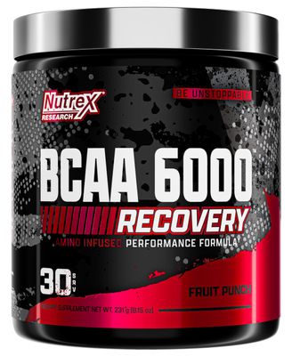 Nutrex Research - BCAA Powder 6000 Amino Acid - 6 Grams of BCAAs Amino Acids Supplement for Post Workout Recovery Muscle Growth - Amino Energy Workout Recovery Drink Fruit Punch - 30 Servings