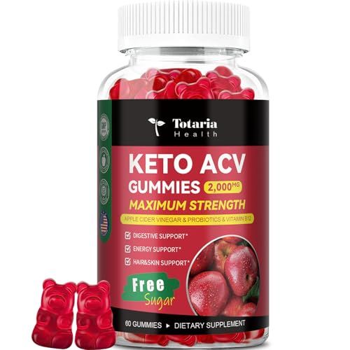 Totaria Keto ACV Gummies - 2000mg Apple Cider Vinegar Gummies Sugar-Free Support Stature Health with Probiotics, B12, Keto Supplements for Women Men 60 Gummies