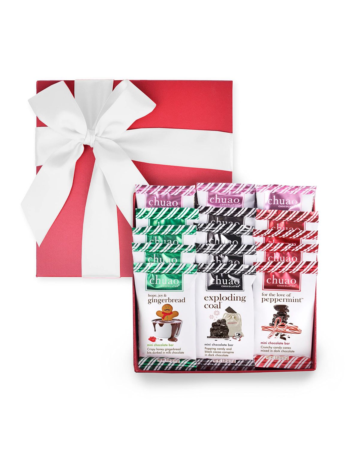 Chuao Chocolatier Holiday Sampler Gift Box Gourmet Dark &amp; Milk Chocolate Mini Bars  No Preservatives  For Gift Baskets, Christmas, Hostess Gifts, Thank You, Care Package  15 Pack (0.39 oz each)