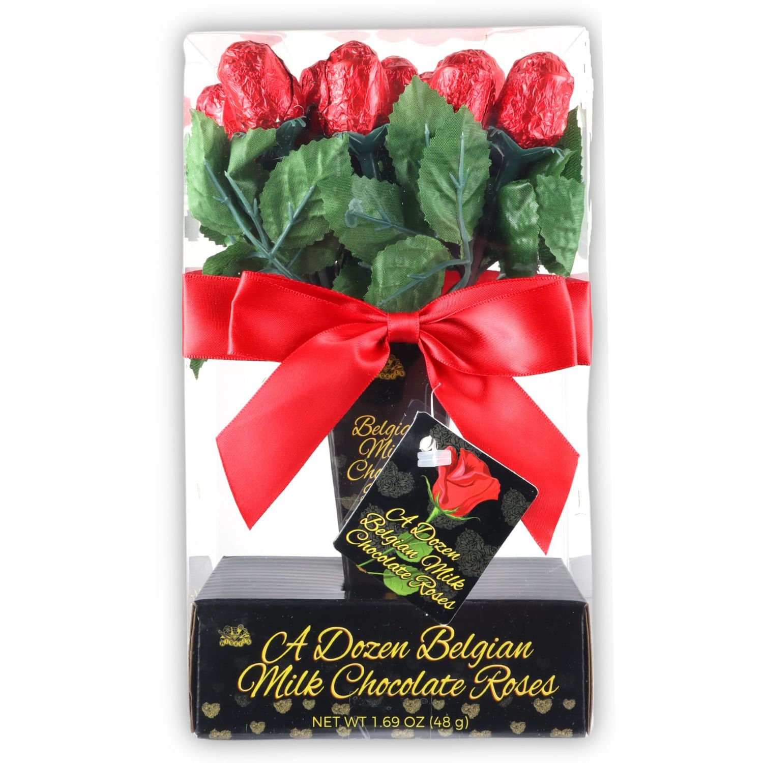 Chocolate Roses Valentines Belgian Milk Chocolate Rose Bouquet, One Dozen Individually Wrapped Candy Flowers, Sweet Gift for Special Someone, 1.69 Ounces