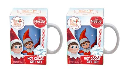 Frankford Elf On The Shelf Holiday Mug Hot Cocoa Mix with Striped Candy Stirrer Gift Set, 2 Pack Candy