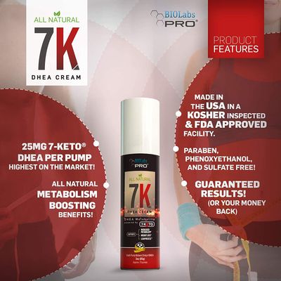 7-Keto dhea - Fat Burner - All Natural 7K Dhea Cream - Effective for Weight Loss - Maximum Strength Dhea Used by Men and Women for Lean Muscle and Fat Loss Support