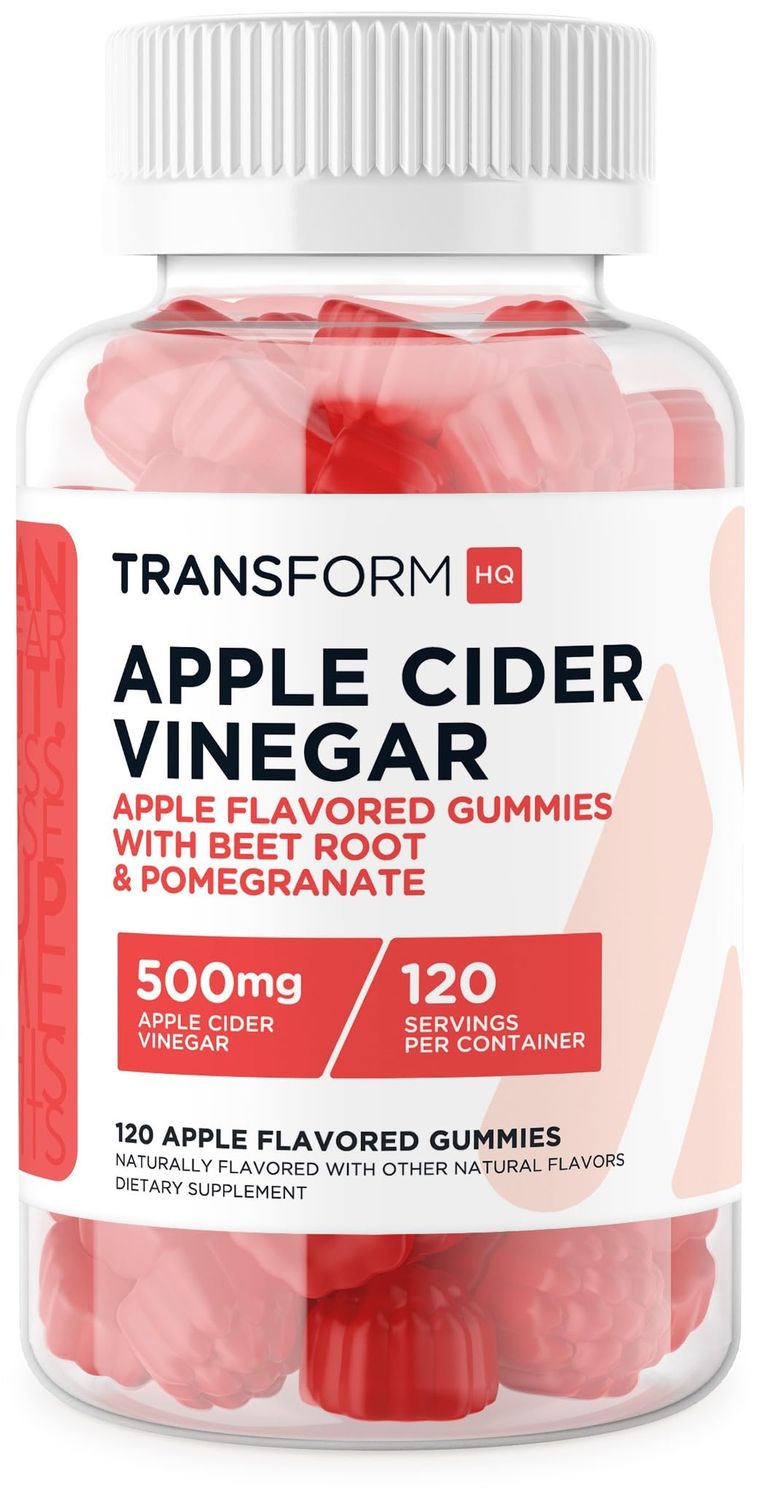 TransformHQ Apple Cider Vinegar Gummies 120 Servings, 500mg Per Serving - Gluten Free, Non-GMO