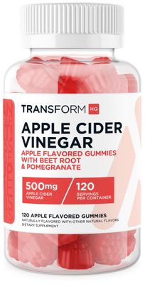 TransformHQ Apple Cider Vinegar Gummies 120 Servings, 500mg Per Serving - Gluten Free, Non-GMO