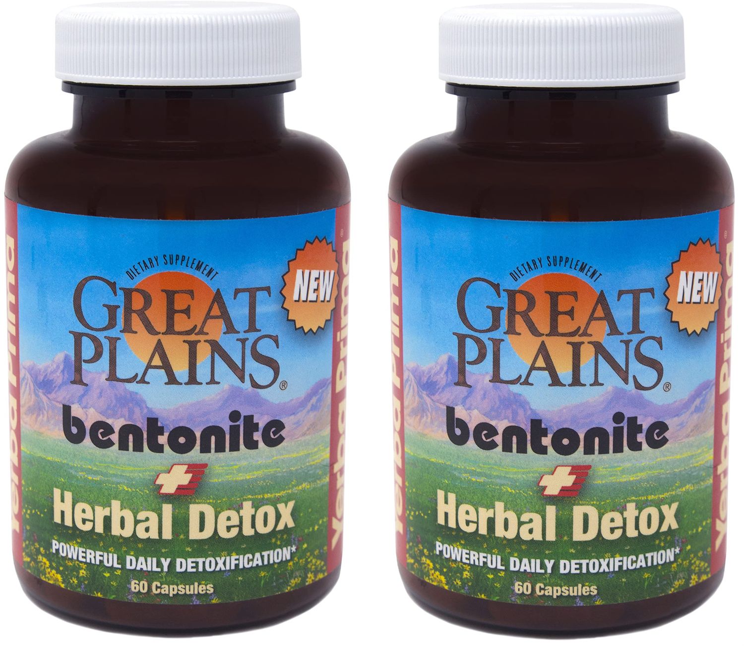 Yerba Prima Bentonite Clay Plus Herbal Detox, 60 Veggie Capsules Pack of 2 - Use Long Term or as Rapid Detox, Premium Quality Ingredients, Powerful Daily Detoxification, Great Plains Bentonite