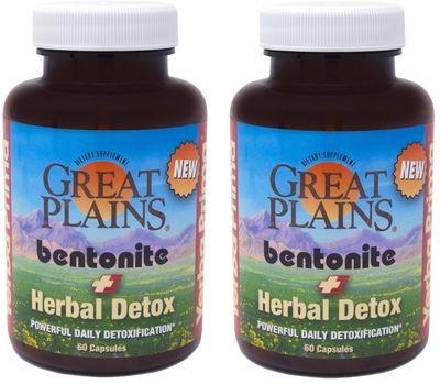 Yerba Prima Bentonite Clay Plus Herbal Detox, 60 Veggie Capsules Pack of 2 - Use Long Term or as Rapid Detox, Premium Quality Ingredients, Powerful Daily Detoxification, Great Plains Bentonite