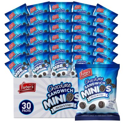 Lieber s Sandwich Minios Chocolate Cookies - Bite-Sized Treats with Rich Cream Filling - 2 Oz. Bags, 30 Snack Packs - Crispy and Delicious