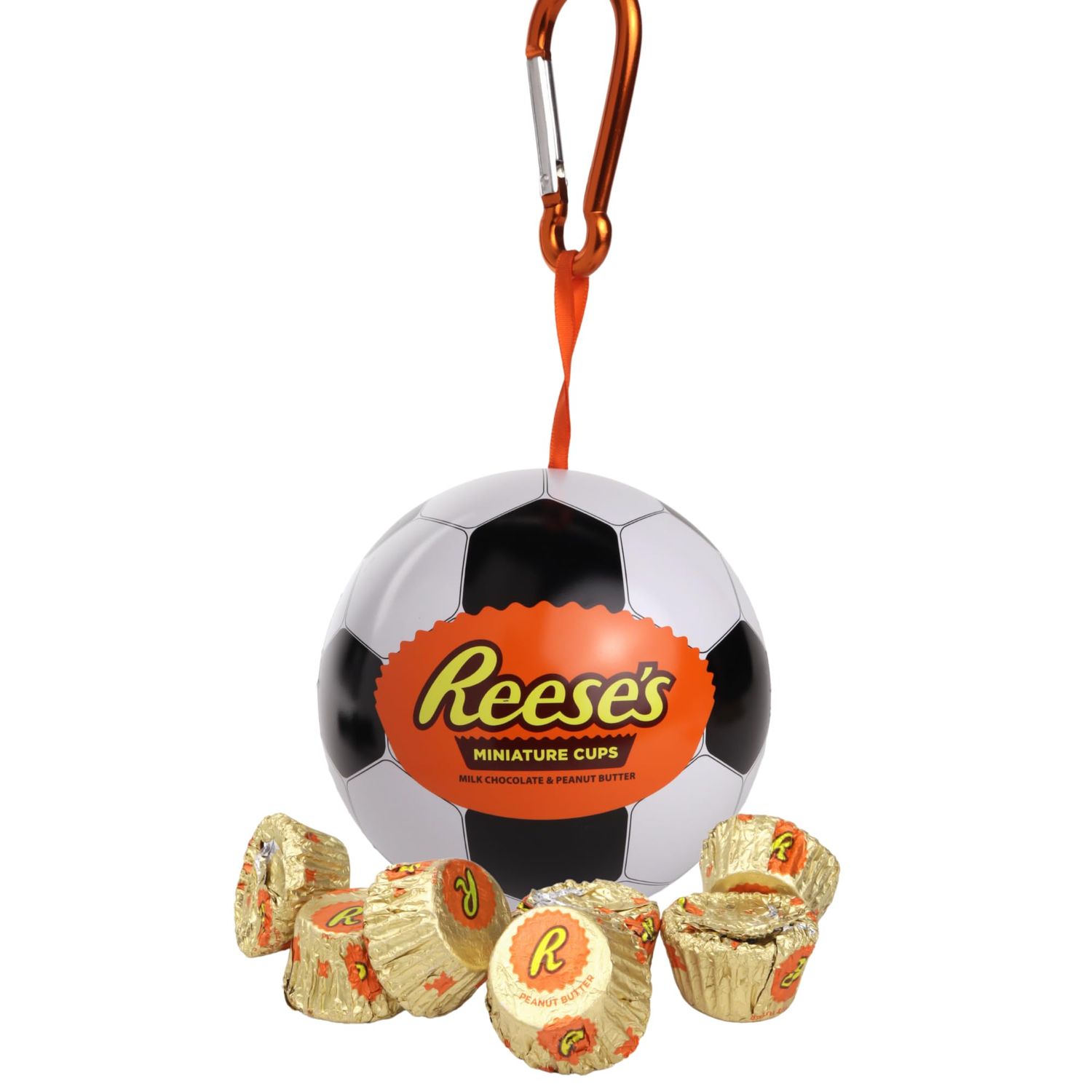 Galerie Christmas Mini Reese s Peanut Butter Cups in Soccer Ball Ornament, Sport Accessory for Tree with Chocolate Candies, Individually Wrapped Pieces, 2.1 Ounces
