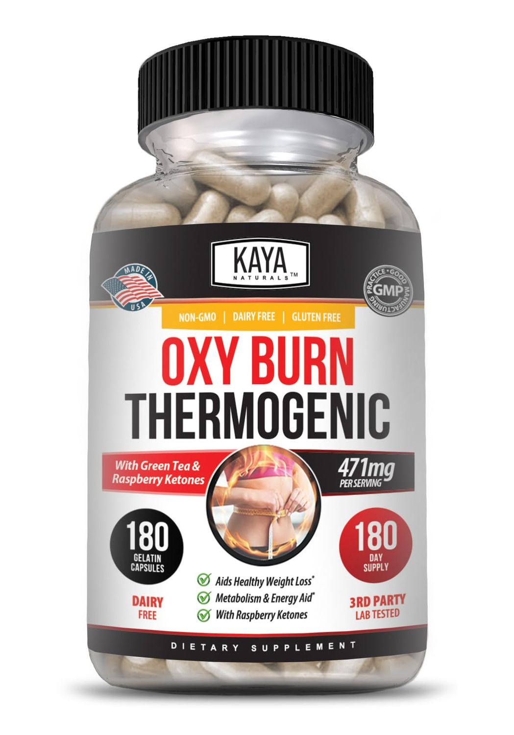 Kaya Naturals Oxy Burn - Thermogenic Herbal Formula for Active Living - Non-GMO Gluten-Free - 180 Count