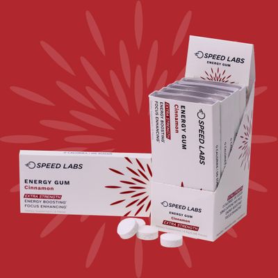 Speed Labs Cinnamon Extra Strength Caffeine Chewing Gum 50mg Caffeine, Taurine, B Vitamins Per Piece, 48 Pieces 6 Packs of 8 Pieces Sugar Free, Zero Calorie, No Aspartame, Gluten Free