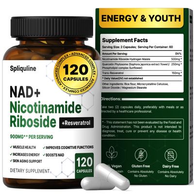 Spliquline NAD Supplement with Resveratrol, Quercetin Nicotinamide Riboside for Cellular Energy Muscle Support, NAD Supplement for Men Women, 120 Count