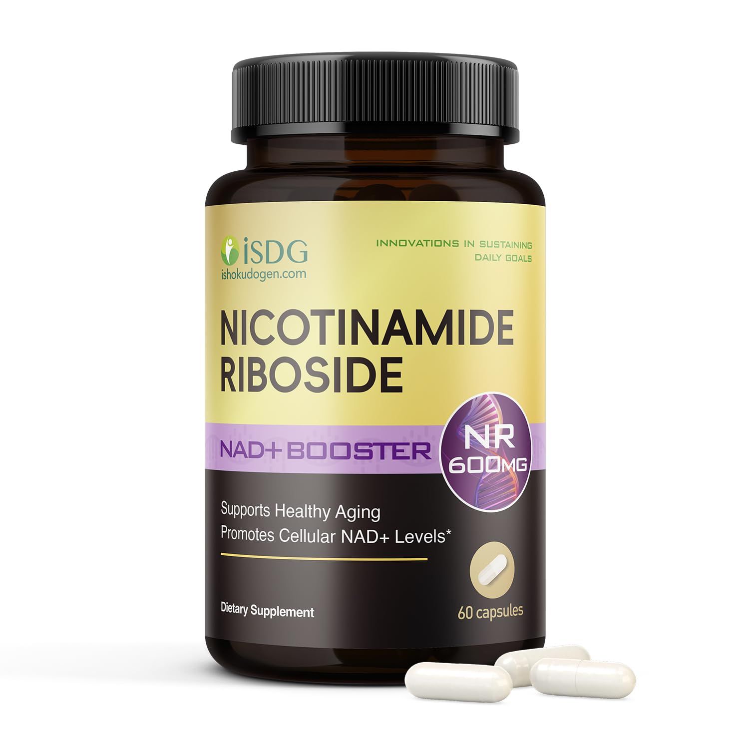 ISDG NAD Supplement with Nicotinamide Riboside 600 mg NR, Black Pepper Extract - Supports Cellular Energy Repair, Vitality, Healthy Aging Max Absorption 60 Count