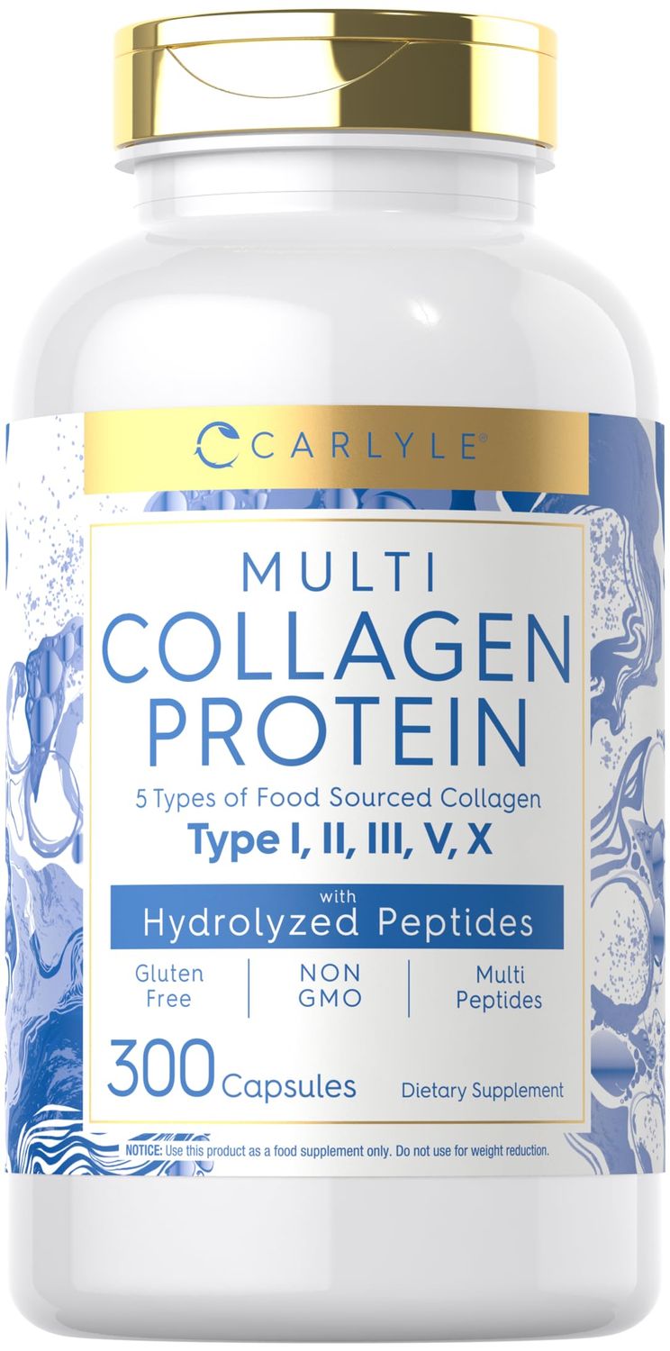 Carlyle Multi Collagen Protein Capsules 2000mg  300 Count  Type I, II, III, V, X  Collagen Peptide Pills  Keto &amp; Paleo Friendly, Gluten Free, Non-GMO Supplement
