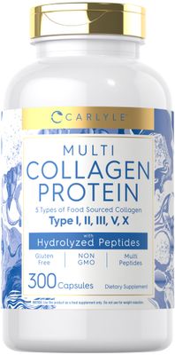 Carlyle Multi Collagen Protein Capsules 2000mg  300 Count  Type I, II, III, V, X  Collagen Peptide Pills  Keto &amp; Paleo Friendly, Gluten Free, Non-GMO Supplement
