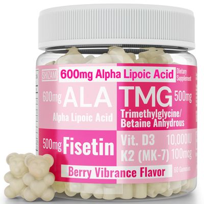 SHIZAM TMG Betaine Alpha Lipoic Acid ALA D3 Fisetin Gummies, Tri-Methylglycine trimethylglycine R-Alpha NAD Plus HCL Supplements, Mitochondrial Senolytic Activator, NR Capsules Powder 600mg 1000mg
