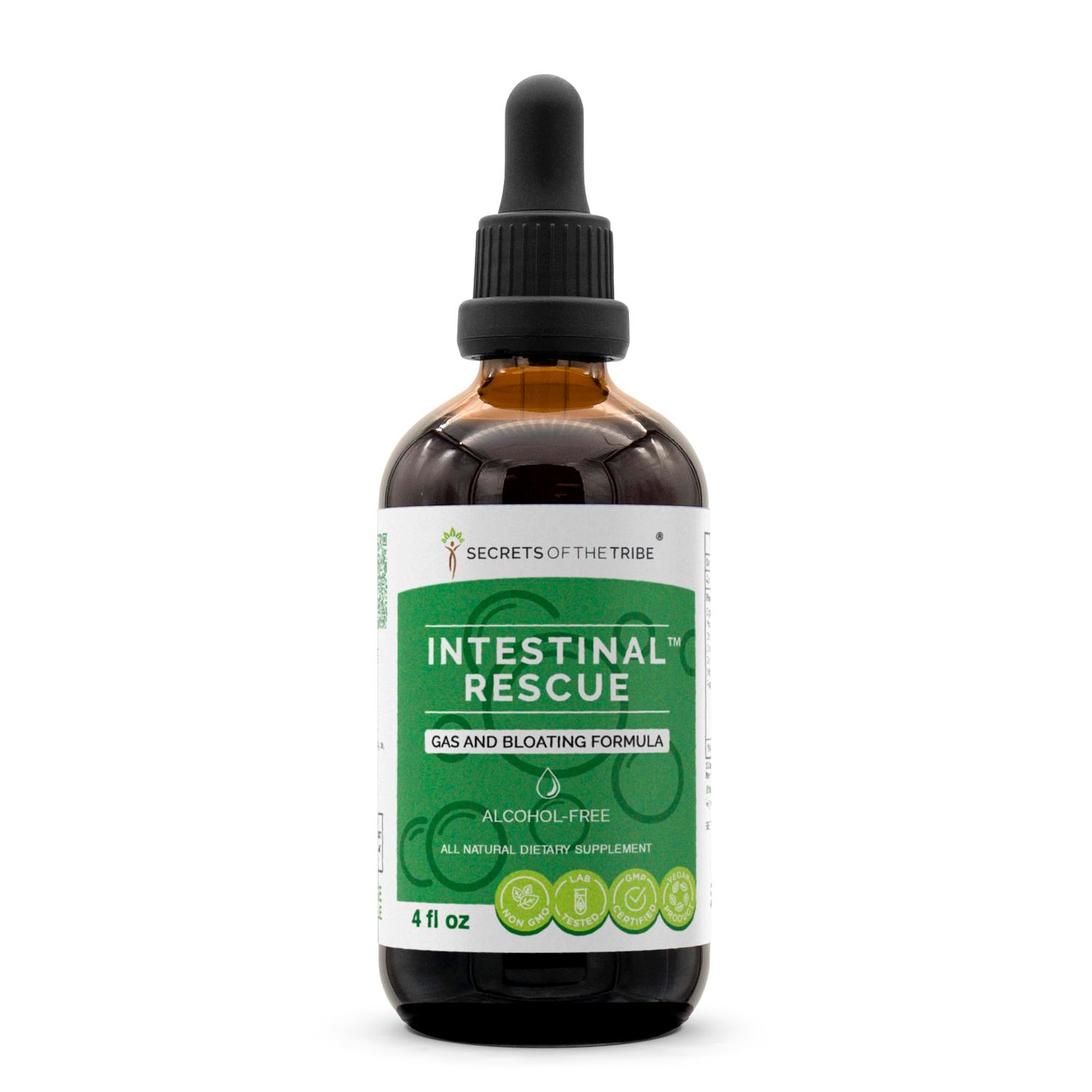 Secrets of the Tribe - Intestinal Rescue, Gas and Bloating Formula, Herbal Supplement Blend Drops Alcohol-Free Liquid Extract 4 fl oz