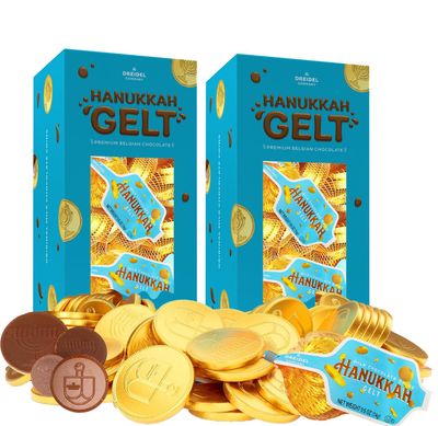 The Dreidel Company Chocolate Coins, Nut-Free, 14 Gram Mesh Bags - Made With Premium Belgian Milk Chocolate, Kosher Dairy Gluten free, Non GMO, Chanukah Gelt, 48 Mesh Bags