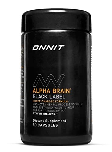 ONNIT Alpha Brain Black Label Capsule 80ct Premium Citicoline Brain Supplement - Focus, Concentration Memory - Lions Mane, Hericium Erinaceus, L Theanine Mucuna Pruriens