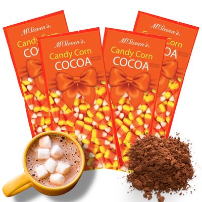 Sweetzo Candy Corn Hot Chocolate Individual Packets, Halloween Orange Cocoa Mix Individually Packaged Powder for Trick or Treat and Party Favors, Pack of 4