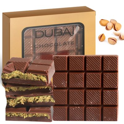 Chobella Dubai Chocolate Bar Pistachio 3.5 oz 100g, Luxury Viral Dubai Chocolate with Shredded Phyllo Dough, Knafeh Chocolate Candy Bar with Pistachio Cream and Kataifi, Knafeh, Gift Box