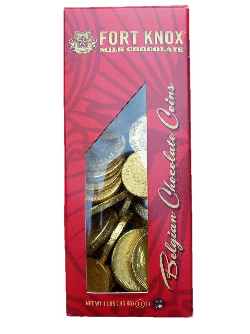 Fort Knox Gold Tone Foil Wrapped Belgian Milk Chocolate Coins, 1 Pound