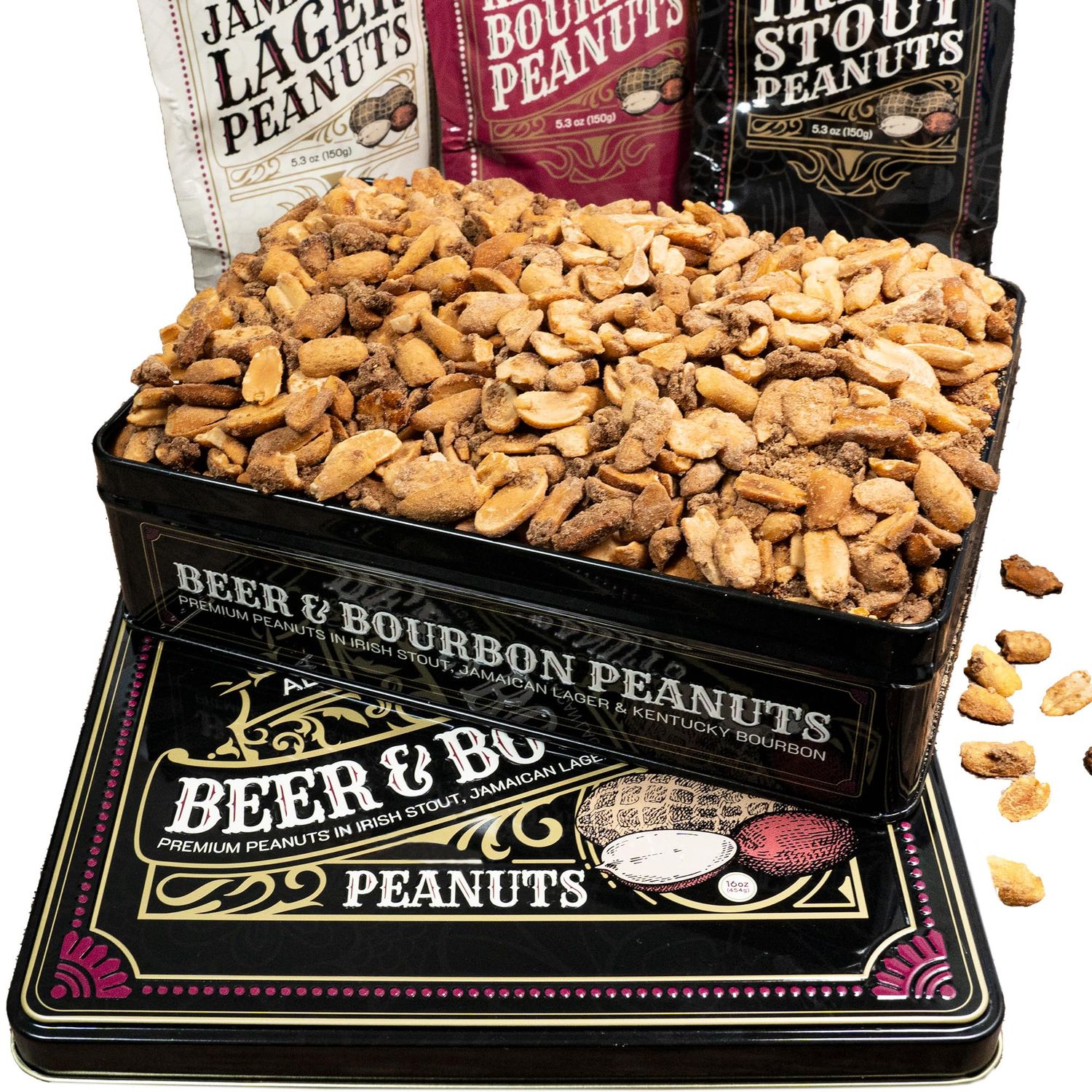 Nuts Gift Basket for Men, Unique Flavored Peanuts Assortment in a Cool Tin Gift Box, Easter, Birthday Gift for Men, Great Gift for Men, Healthy Snack