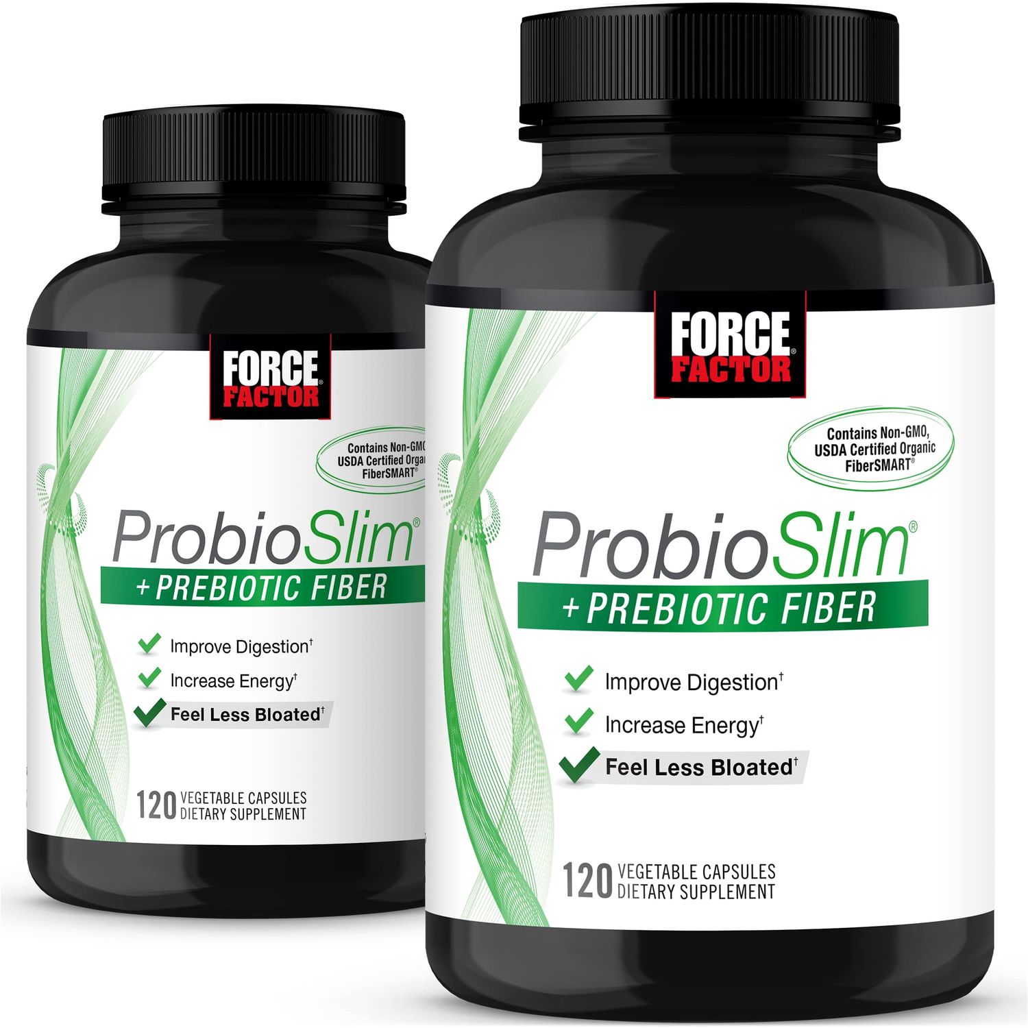 Force Factor ProbioSlim Prebiotic Fiber, Metabolism Booster for Women Men, Digestive Health Support, Green Tea Extract and Psyllium Husk Fiber, 120 Count Pack of 2