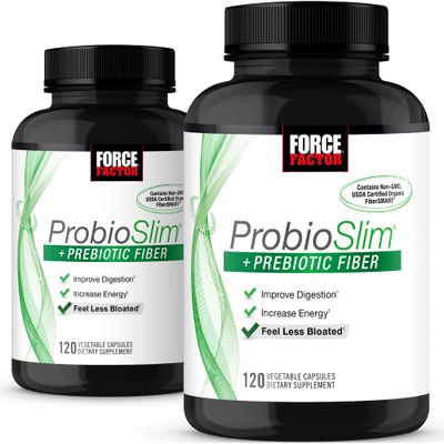 Force Factor ProbioSlim Prebiotic Fiber, Metabolism Booster for Women Men, Digestive Health Support, Green Tea Extract and Psyllium Husk Fiber, 120 Count Pack of 2