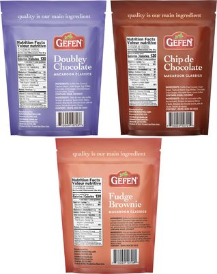 Gefen Gluten Free Macaroons, 10oz 3 Pack Variety Double Chocolate, Chocolate Chip, Fudge Brownie Resealable Bag Dairy Free Kosher for Passover